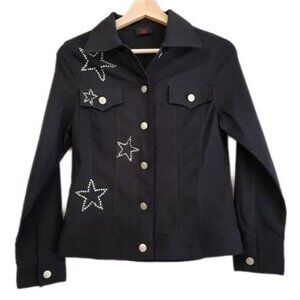 GHOLE PARIS Jacket Black w/ Rhinestone Stars Made in France Sz XS